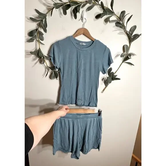 Sweet Romeo Blue Ribbed Short Set - Picture 1 of 9